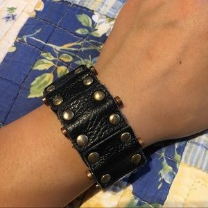 Vintage Punk Rock Gold Metal Leather Cuff